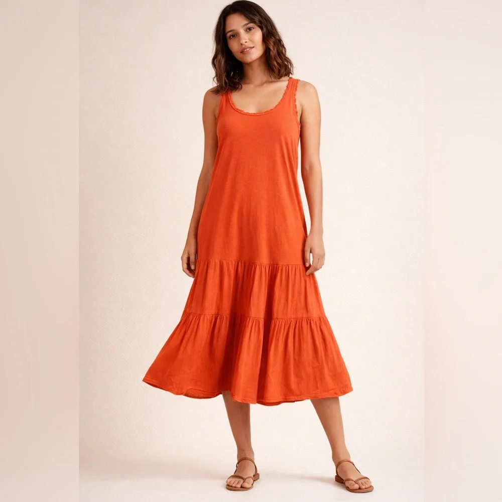 Caslon Nordstrom Tiered Cotton Gauze Midi Dress Mixed Media Flowy Boho Sz Small - Picture 1 of 12